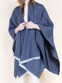 Soft Pinstriped Front Cross Tuck Fringe Ruana Wrap