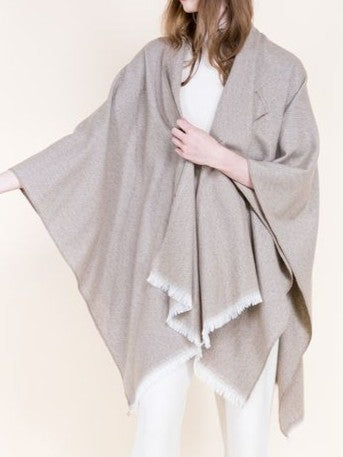 Soft Pinstriped Front Cross Tuck Fringe Ruana Wrap