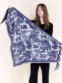 Beautiful Toile Countryside Print Fringe Pashmina Scarf