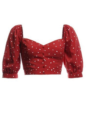 Red Hearts Puff Sleeve Crop Top