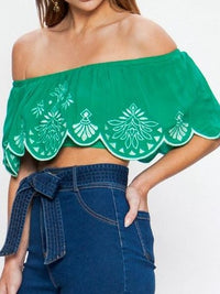 Green Embroidered Crop Top