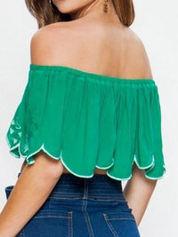 Green Embroidered Crop Top