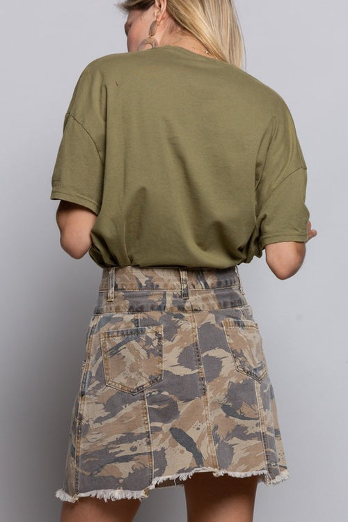 Distressed Camo Mini Skirt
