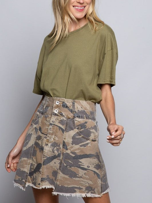 Distressed Camo Mini Skirt