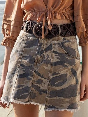 Distressed Camo Mini Skirt