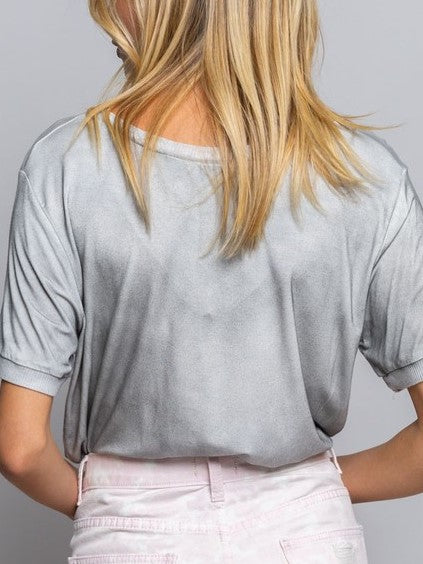 Grey Pocket Detail V Neck