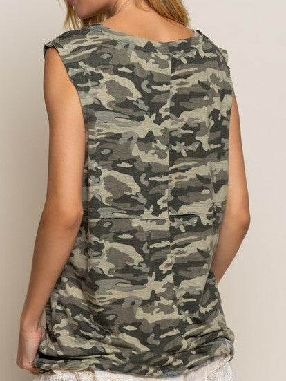 Camo Sequin Pocket Muscle Tee