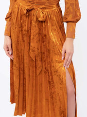 Rust Print Pleated Midi Skirt