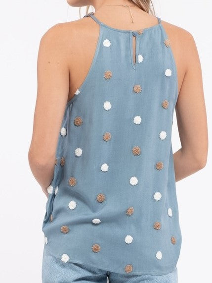 Pom Pom Detail Sleeveless Top
