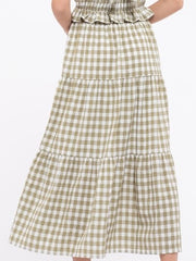 Olive Gingham Maxi Skirt