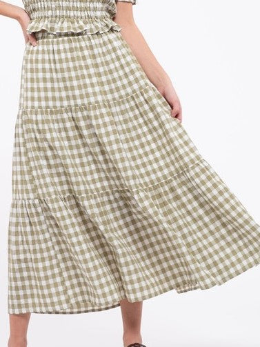 Olive Gingham Maxi Skirt
