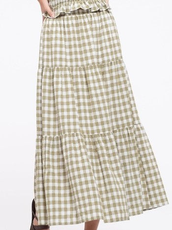 Olive Gingham Maxi Skirt