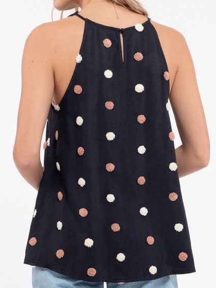 Pom Pom Detail Sleeveless Top