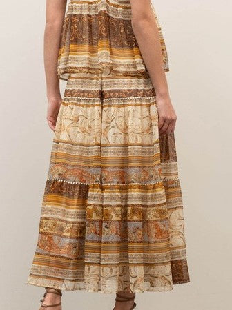 Earth Tones Tiered Midi Skirt