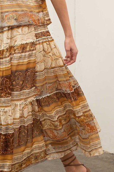 Earth Tones Tiered Midi Skirt