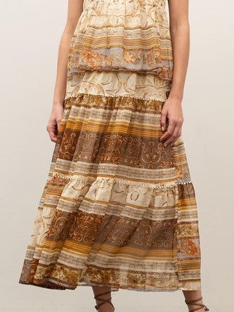 Earth Tones Tiered Midi Skirt