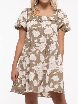 Floral Square Neckline Short Dress