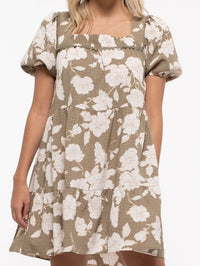 Floral Square Neckline Short Dress