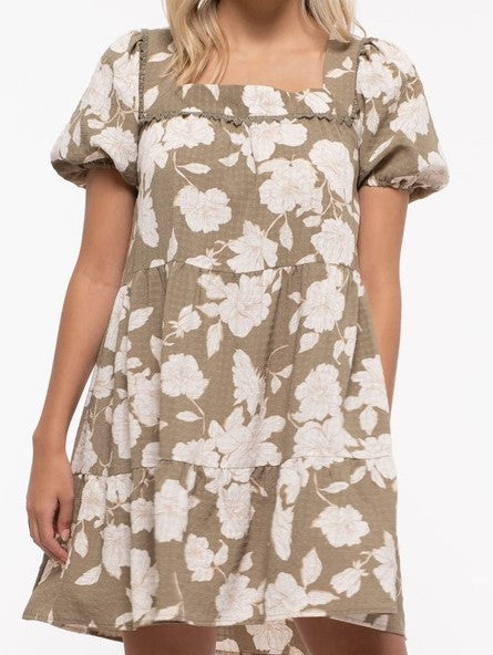 Floral Square Neckline Short Dress