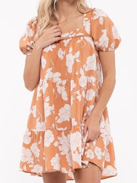 Floral Square Neckline Short Dress