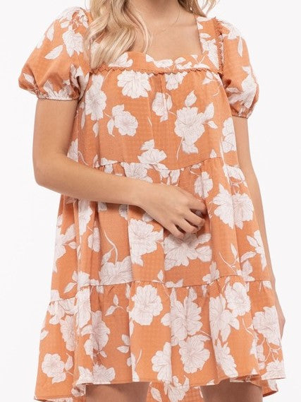 Floral Square Neckline Short Dress