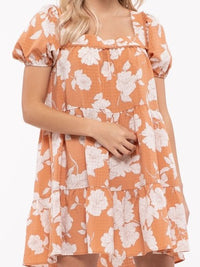 Floral Square Neckline Short Dress