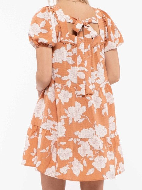 Floral Square Neckline Short Dress