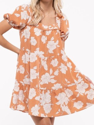 Floral Square Neckline Short Dress
