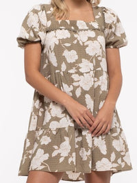Floral Square Neckline Short Dress