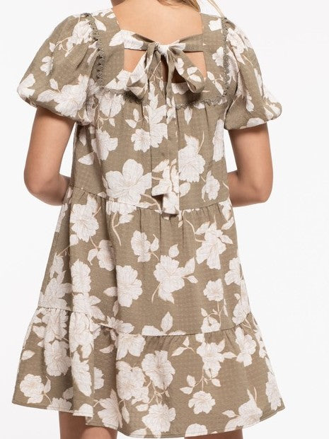 Floral Square Neckline Short Dress