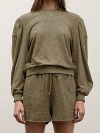 Olive Puff Sleeve Knit Short Set
