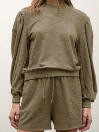 Olive Puff Sleeve Knit Short Set