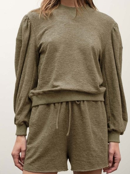 Olive Puff Sleeve Knit Short Set