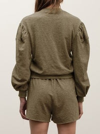 Olive Puff Sleeve Knit Short Set