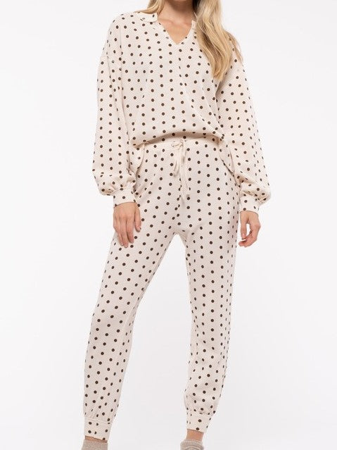 Cream Polka Dot Jogger Set