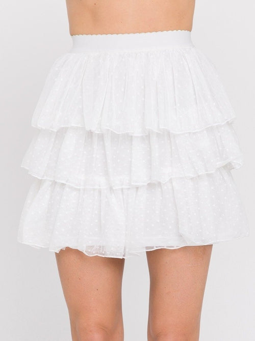 Off White Polka Dot Tiered Mini Skirt