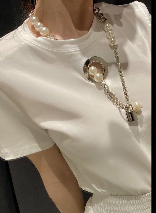 Keyhole and Pearl Detail Top