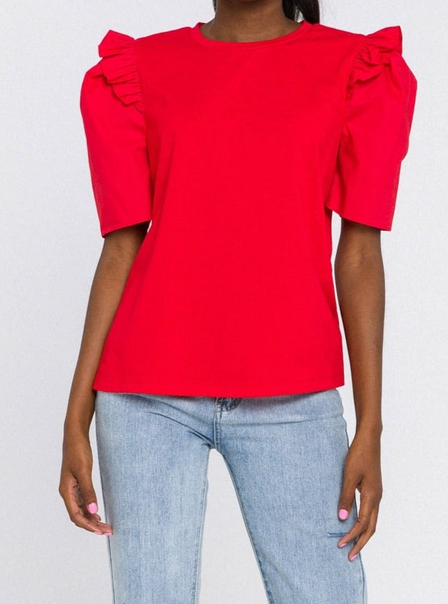 Puff Sleeve Ruffle Detail TShirt