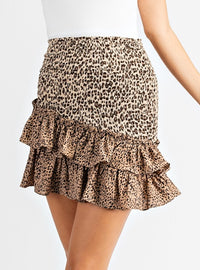 Leopard Asymmerical Smocked Skirt