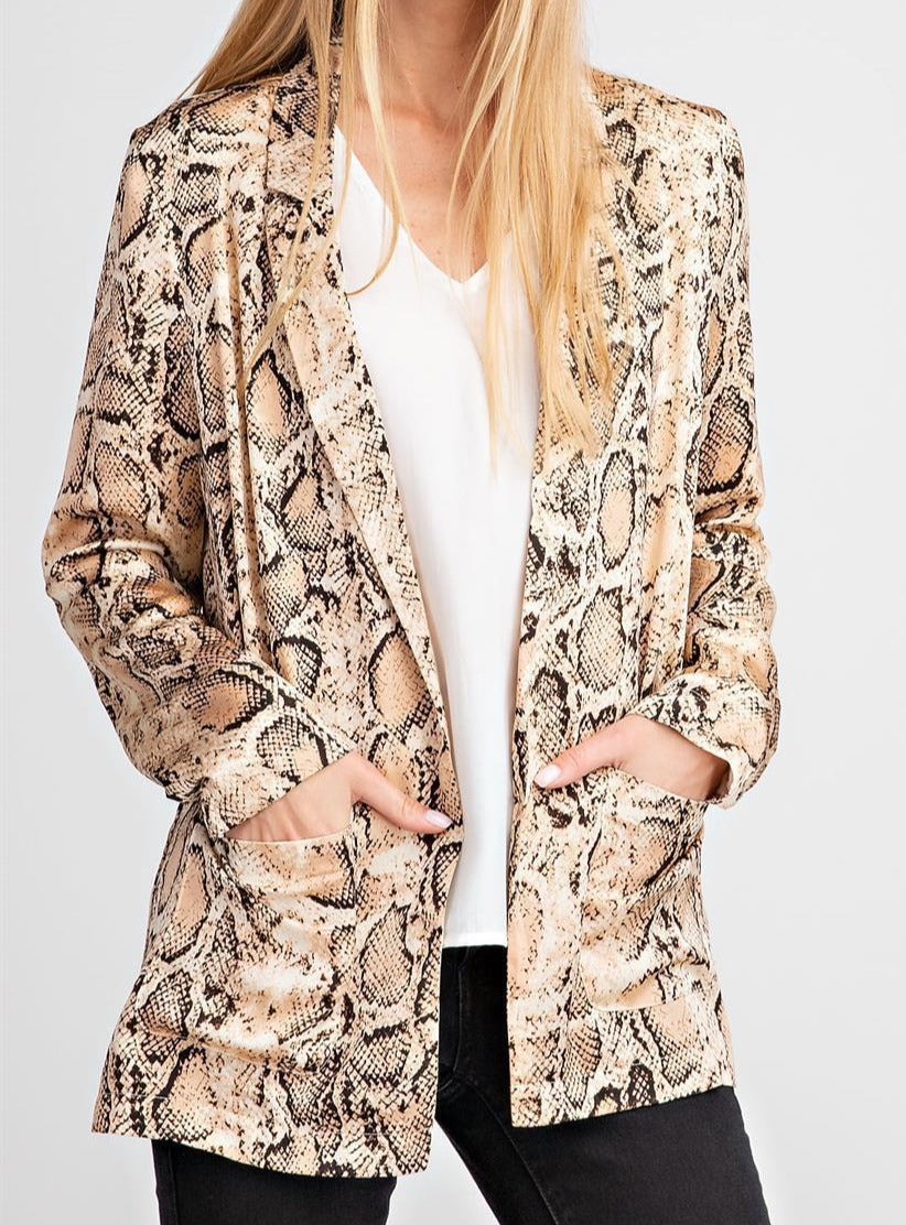 Taupe Snakeprint Open Front Blazer