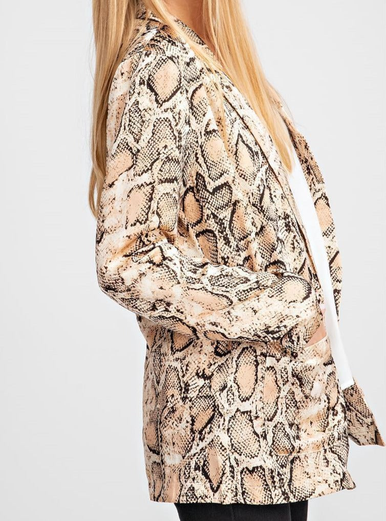 Taupe Snakeprint Open Front Blazer