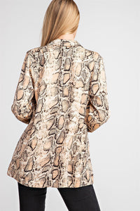 Taupe Snakeprint Open Front Blazer