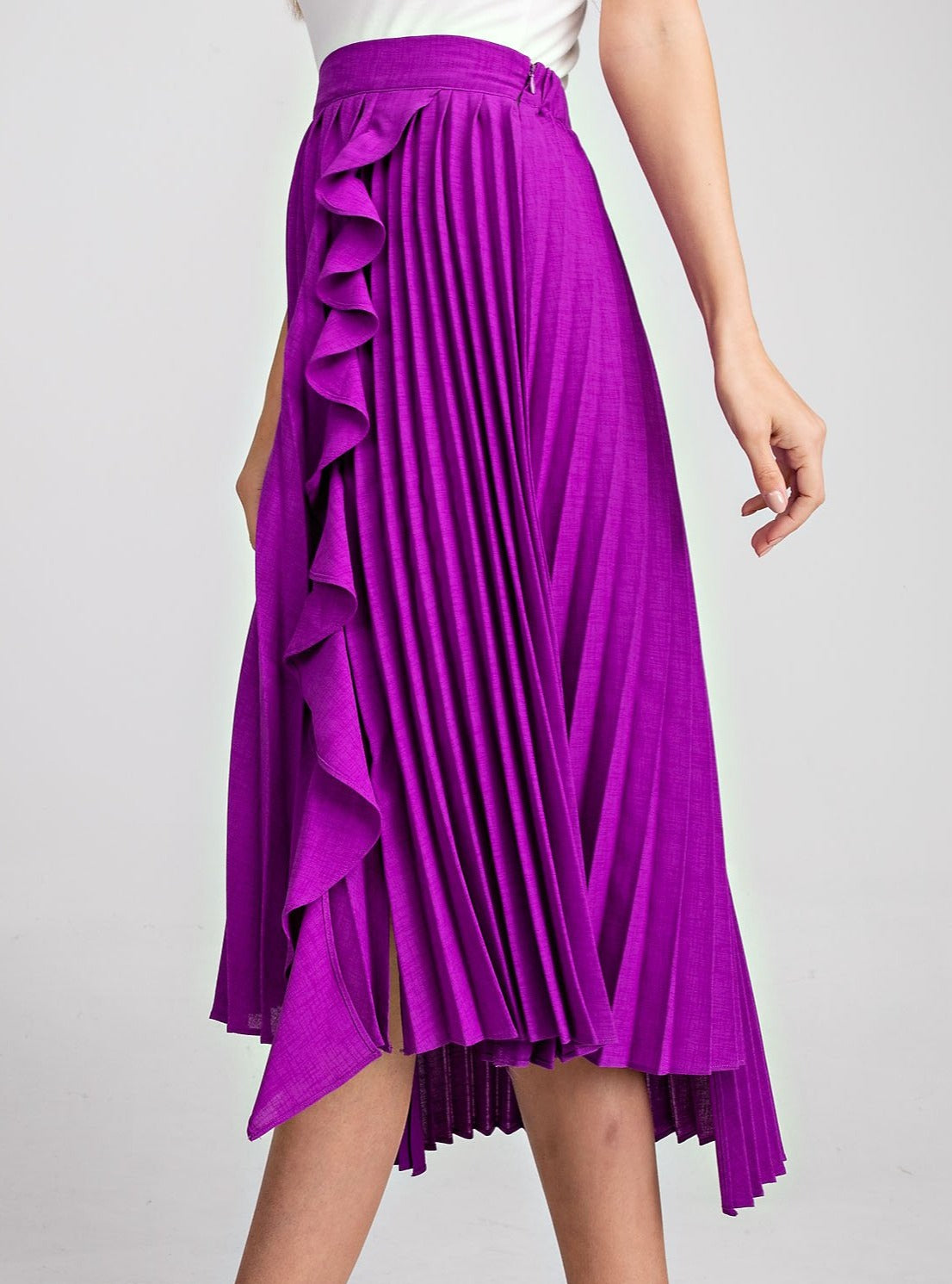 Asymmetrical Pleated Midi Skirt