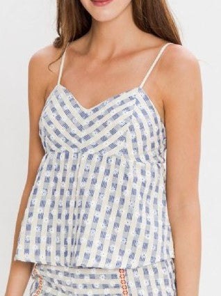 Blue Lace Detail Peplum Top