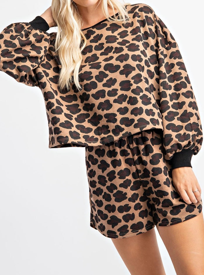 Leopard Print Pull Over Short Set