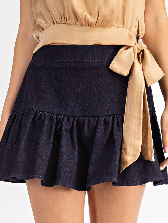 Denim Ruffled Skort