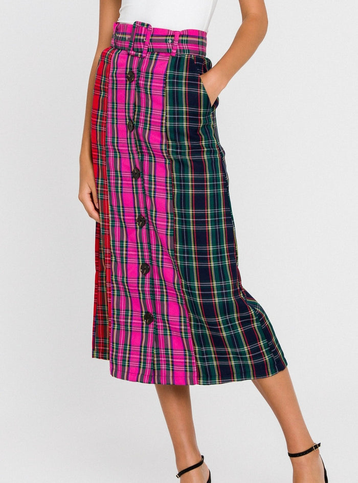 Colorblock Tartan Plaid Skirt