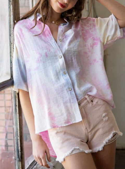 Tie Dye Button Up Blouse