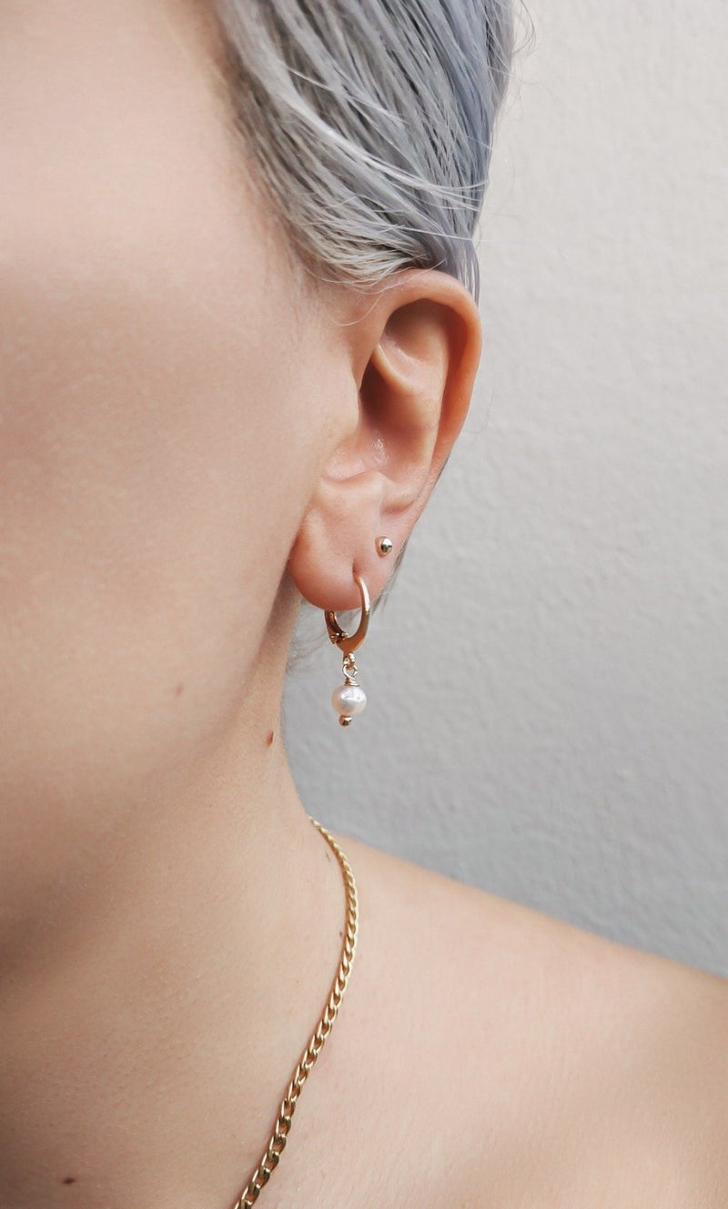 Pearl Huggie Hoops
