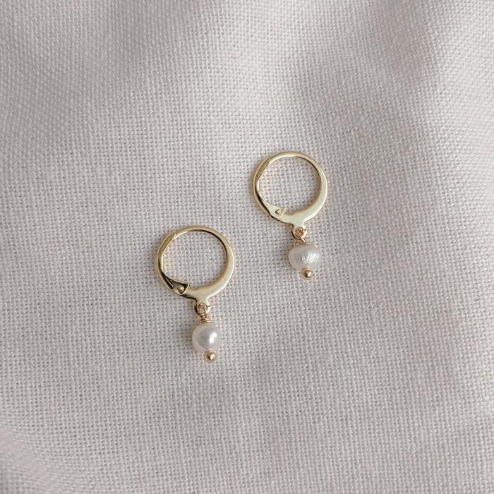 Pearl Huggie Hoops